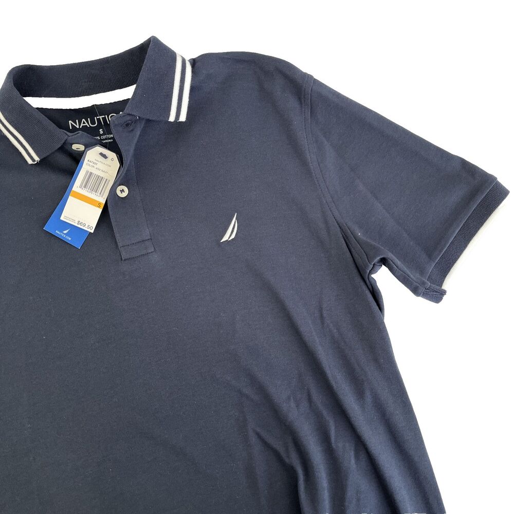 New Mens Nautica Short Sleeve Polo Shirt Sz S NWT Blue Soft‎ To Touch